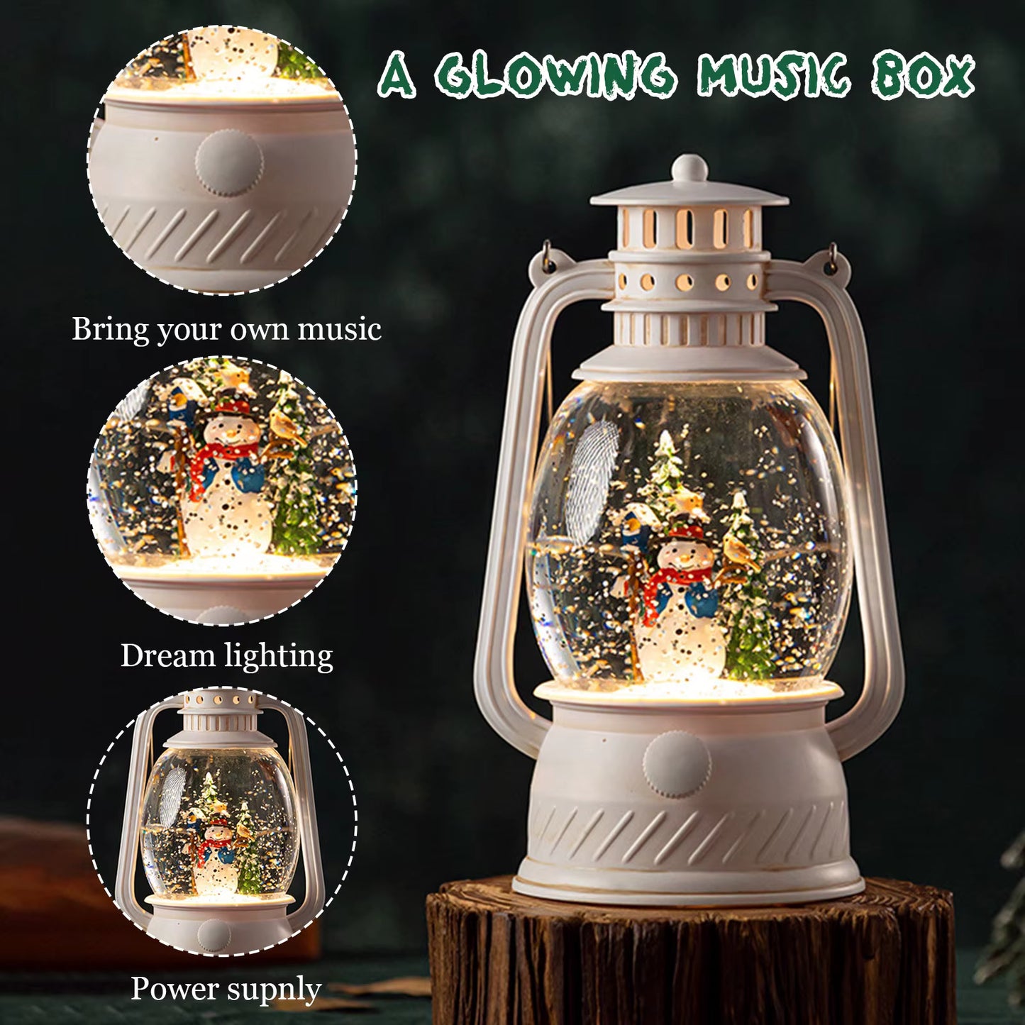 Ensemble Décoration de Noël Lampe à Vent LED, Boîte à Musique & Ornements Magiques